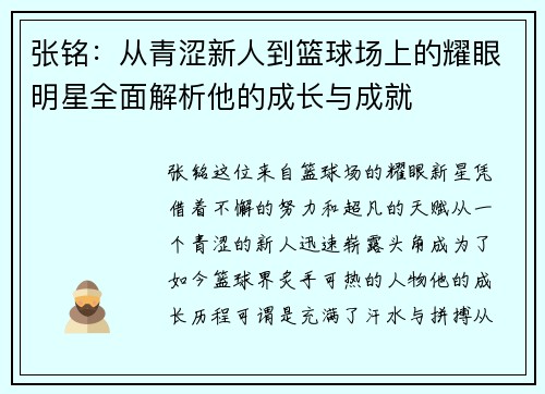 张铭：从青涩新人到篮球场上的耀眼明星全面解析他的成长与成就